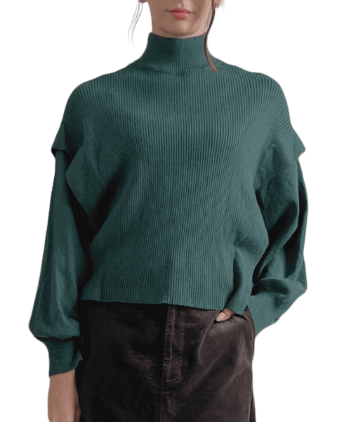 葵SOLDOUT濃色グリーンのニットはブラウンスカートでシックに【F/M】